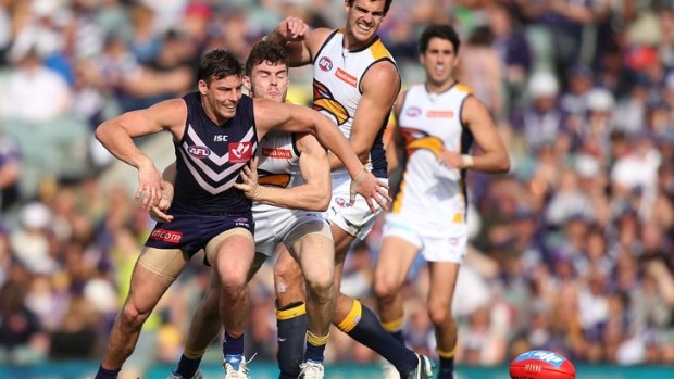 Freo Docker Nick Suban made a complaint to the umpire after an incident with Chris Masten.
