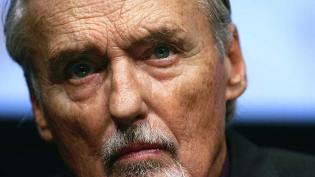 American actor and director Dennis Hopper looks on during press conference at the Cinematheque Francaise in Paris in 2008.
