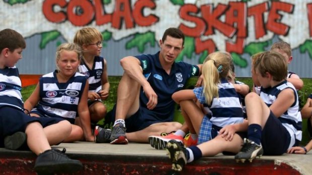 Darcy Lang in his hometown in Colac for a Cats community camp in February.