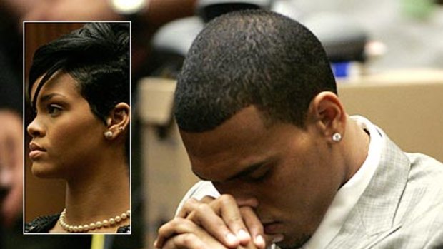 Chris Brown has pleaded guilty to assaulting Rihanna, inset.