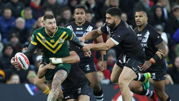Two for the good: Josh Dugan scored a double in the Four Nations final against New Zealand.