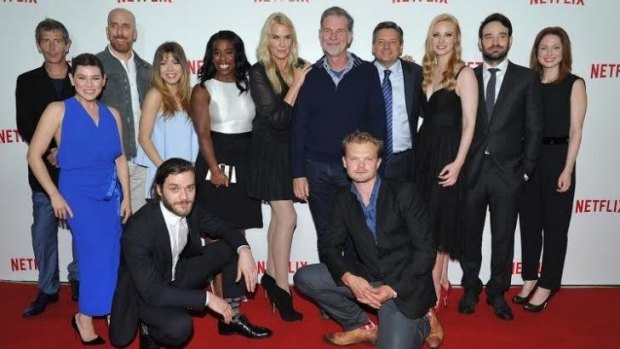 Red carpet launch: Netflix content chief Ted Sarandos (tenth from left) with the stars of Netflix's original series.