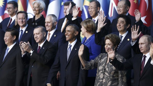 World leaders at this month's G20 leaders summit in Turkey. They will be together again in Paris on Monday to discuss climate change.