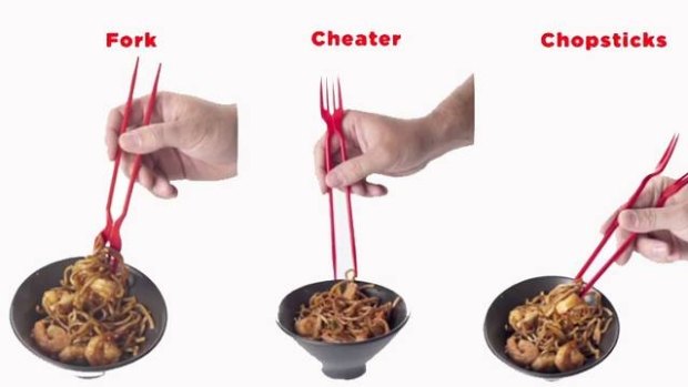 "Just grab the two sticks and hold it like a fork," the 
