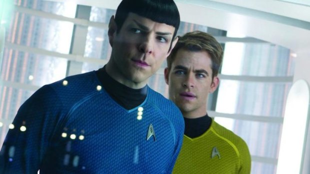 First Officer Spock (Zachary Quinto) and Captain Kirk (Chris Pine) in 2013's <i>Star Trek Into Darkness</i>.