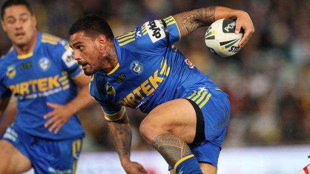 Stumbling: co-captain Reni Maitua in action for Parramatta this year.