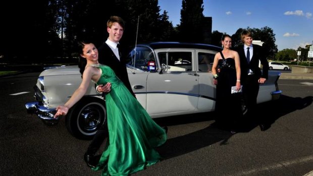 Girls Grammar formal at Old Parliament House. Left to right: Alix Biggs, 17 of Deakin,  Lachlan Marshall, 17 of Calwell, Elise Bills, 18 of Jerrabomberra and Chris Valencia, 18 of Yass.