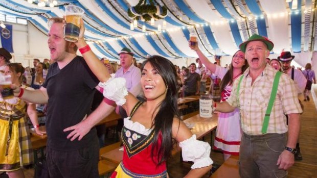 Cheers to you: Brisbane revelers make the most of Oktoberfest celebrations.