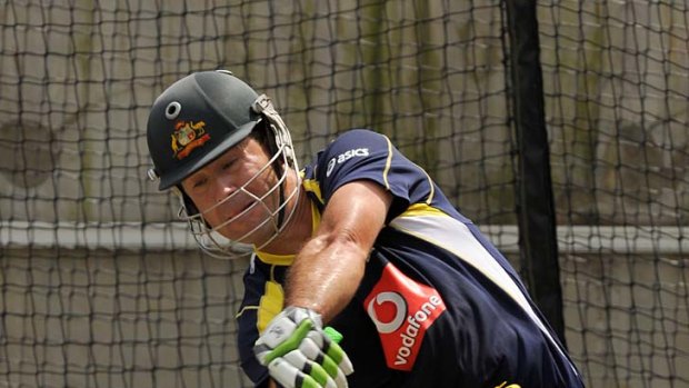 Net work: Ricky Ponting gets in some batting practice.