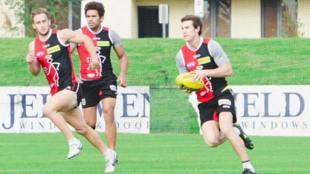 Lenny Hayes (right) at a Saints training session on Sunday.