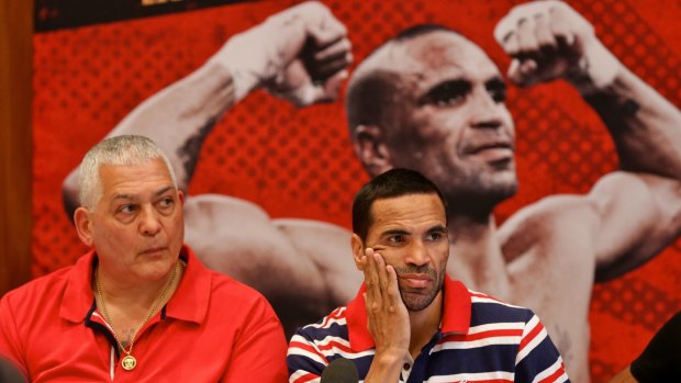 Amthony Mundine and Mick Gatto in Sydney to promote a fight against WBC silver light middleweight champ Sergey Rabchenko in 2014.