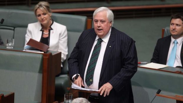 Maiden speech: Clive Palmer addresses members of parliament on Monday.