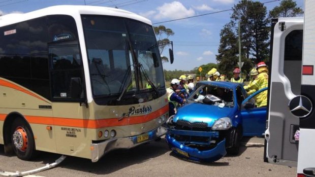 The teenage P-plate driver of this Toyota Yaris hatchback was critically injured in a collision with the bus. 