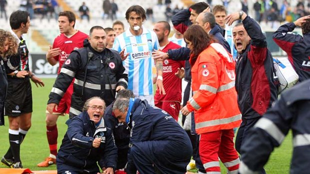 Shock ... Piermario Morosini has died after collapsing on the pitch during Livorno's match against Pescara.