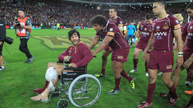 Unhappy end: Johnathan Thurston after Origin III in 2011.