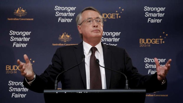Treasurer Wayne Swan during the lock up press conference in Parliament House.