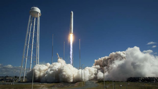The Antares rocket lifts off from NASA's Wallops Island test flight facility in Virginia.