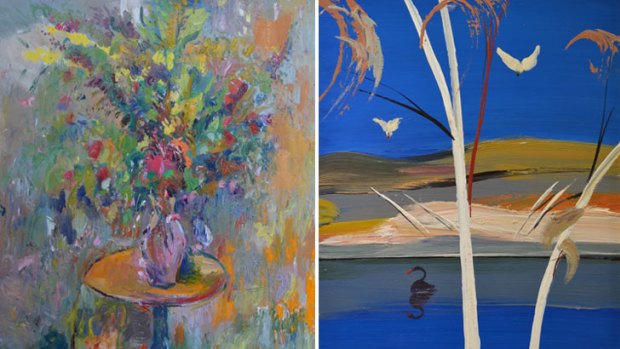 Two pieces on display at Red Hill Gallery: Flowers by Jamie Boyd and Shoalhaven River by Jamie's late father Arthur Boyd.