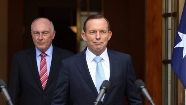 Prime Minister Tony Abbott and Deputy Leader Warren Truss announce Badgerys Creek as site of second Sydney airport. 