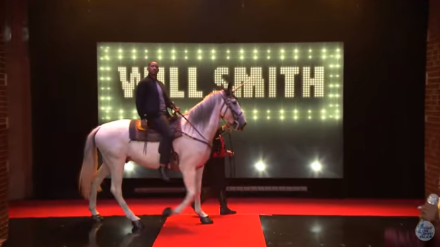 The actor rode onto the <i>Tonight Show</i> set on a horse dressed as a unicorn.
