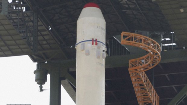 An earlier North Korean rocket on its launch pad in April.