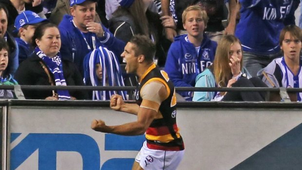 Adelaide's Jared Petrenko breaks North Melbourne hearts with his winning goal.