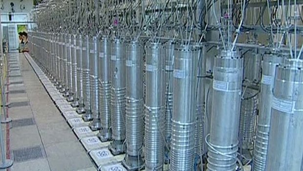A bank of centrifuges are seen in what is described by Iranian state television as 'a facility in Natanz'. Iran has recently made public note of new uranium enrichment centrifuges and domestically made reactor fuel.