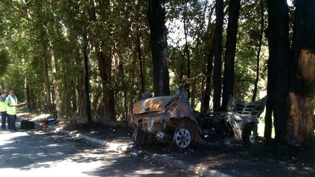 Police said the car burst into flames upon impact with the tree.