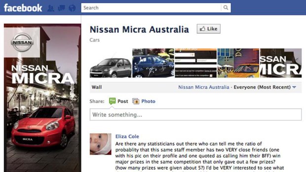 Nissan's Facebook page has been hit with a torrent of complaints since the competition winner was announced.