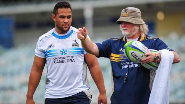 Siliva Siliva with Laurie Fisher at Brumbies training on Thursday.