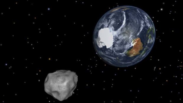 A graphic representation of the Earth flyby of asteroid 2012 DA14.