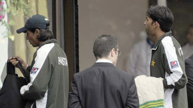 Key players ... the accused Pakistani bowlers Mohammad Aamer and Mohammad Asif at their London hotel.
