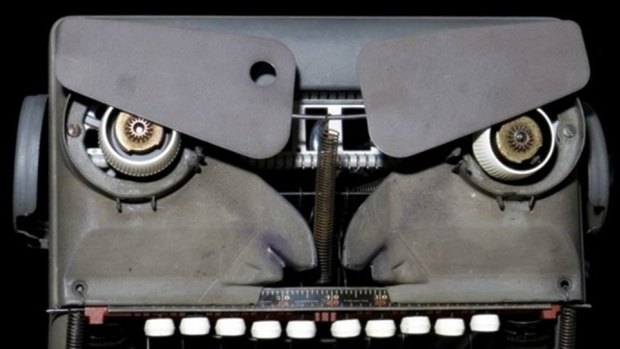 One of Jeremy Mayer's clever half-human typewriter sculptures.