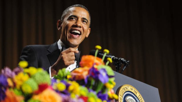 Playing for laughs: President Barack Obama tells jokes poking fun at himself as well as others during the White House Correspondents' Association Dinner in Washington, DC.