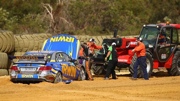 Ditched: Lee Holdsworth's Irwin Racing Mercedes was forced out of race 2 of the Perth 360.