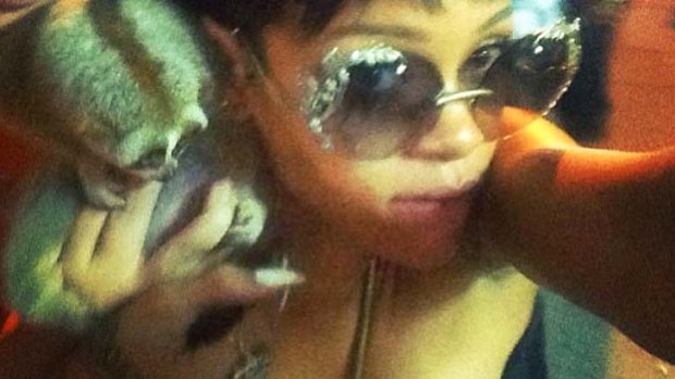 The image Rihanna posted on her Instagram feed of herself with a loris.
