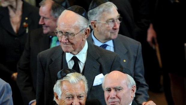 Bob Hawke, John Howard and Malcolm Fraser at the service for Sir Zelman Cowen.