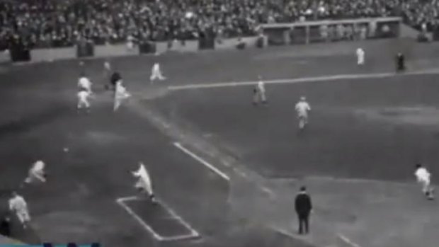 1923 World Series ... the winning run is driven in before the players and fans storm the ground.