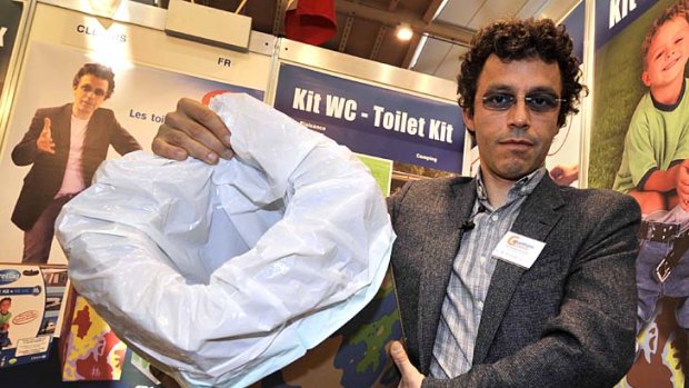 Inspired ... France's Laurent Helewa poses with his lightweight toilet.