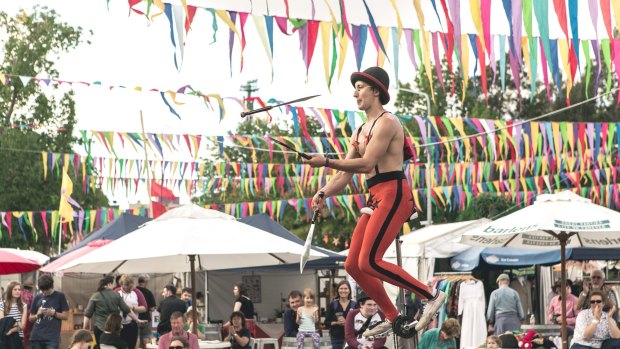Circus performer at the National Folk Festival.