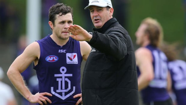 On the cusp of greatness: Dockers coach Ross Lyon with Hayden Ballantyne.