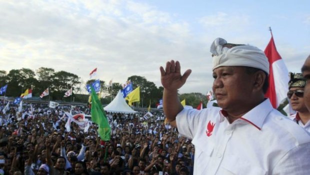 Indonesian presidential candidate Prabowo Subianto at a campaign rally in Bali.