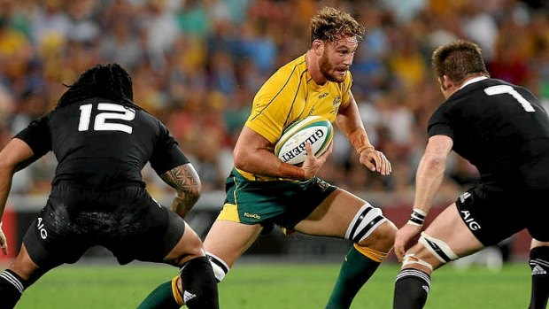Scott Higginbotham playing for the Wallabies in the Bledisloe Cup match last week.