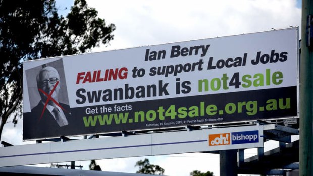 CEPU Union's billborad on Brisbane Road, Bundamba, targeting the LNP State Government planned assets sales.