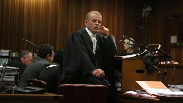 Gruelling cross-examination: State prosecutor Gerrie Nel gestures during the murder trial of Oscar Pistorius.
