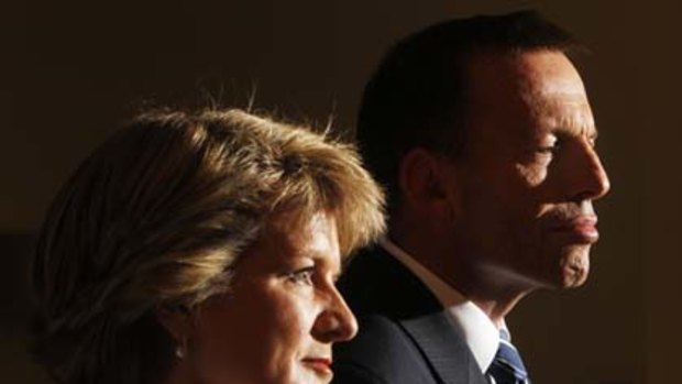 Opposition Leader Tony Abbott and Deputy Opposition Leader Julie Bishop at a press conference today.