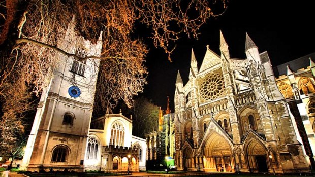 Chamber of honours ... Westminster Abbey at night.