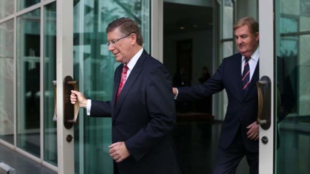 Premier Denis Napthine and Deputy Premier Peter Ryan after their meeting with Prime Minister Tony Abbott.