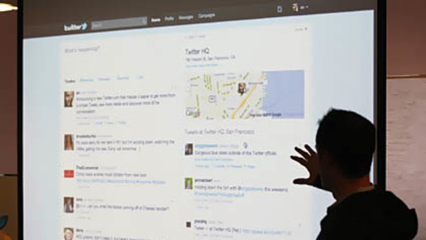 Twitter CEO Evan Williams makes a presentation about changes to the social network at Twitter headquarters in San Francisco.