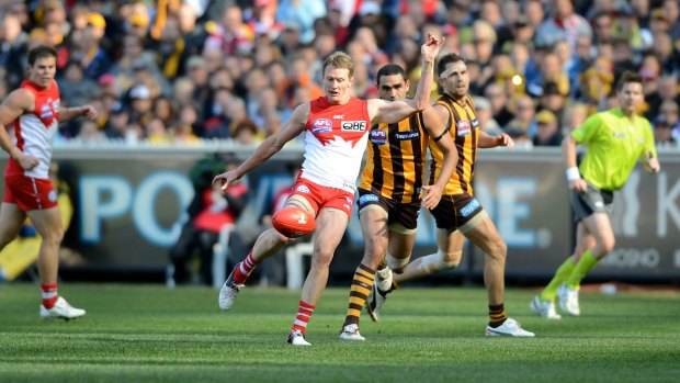 Put at ease: Mitch Morton snaps a goal in the 2012 grand final.